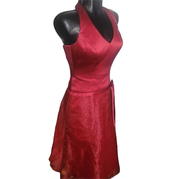 After Six Scarlet Red Satin Halter Prom Formal Bridal Dress 0 - Picture 3 of 7